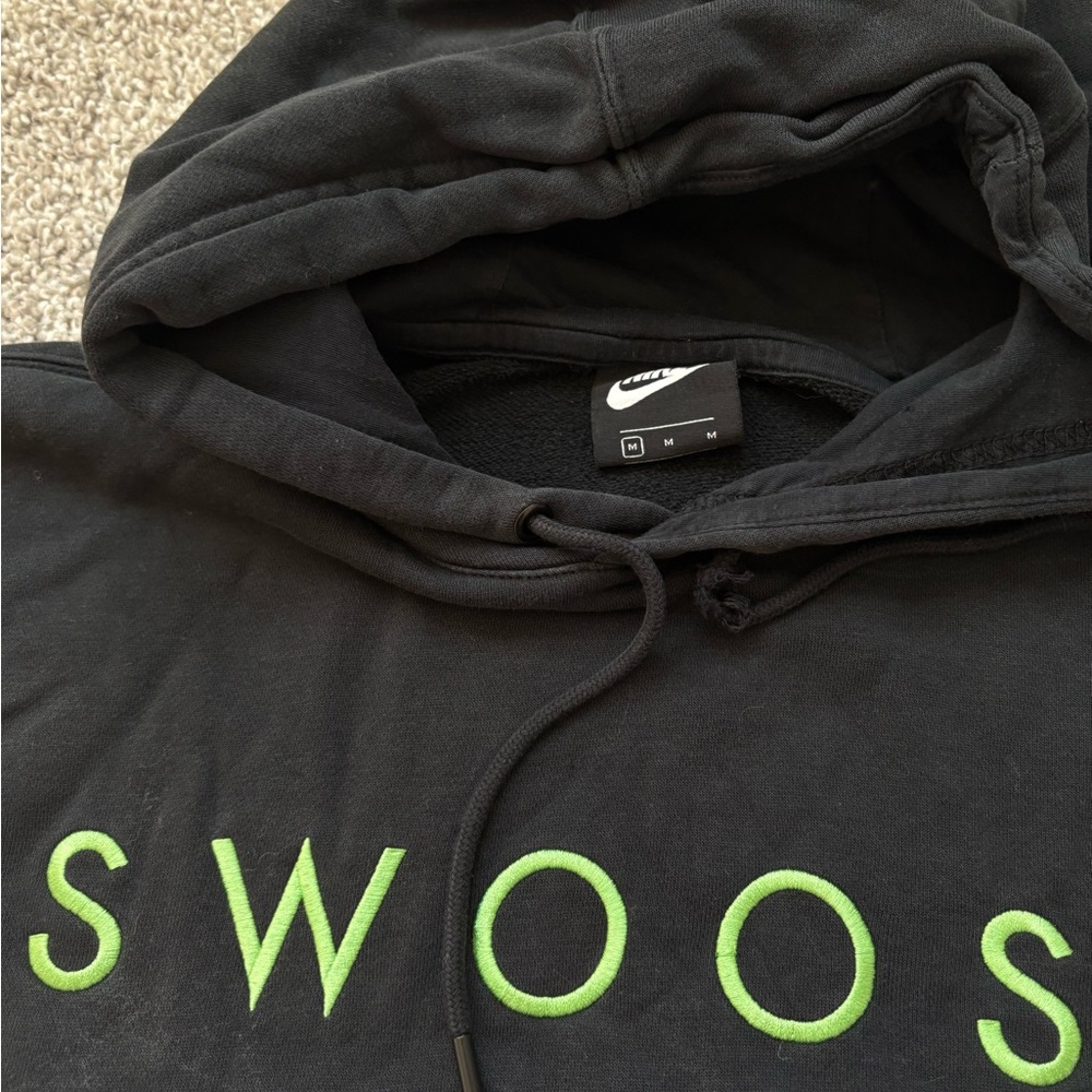 Nike Black Hoodie with Green Swoosh Text - Picture 3 of 4